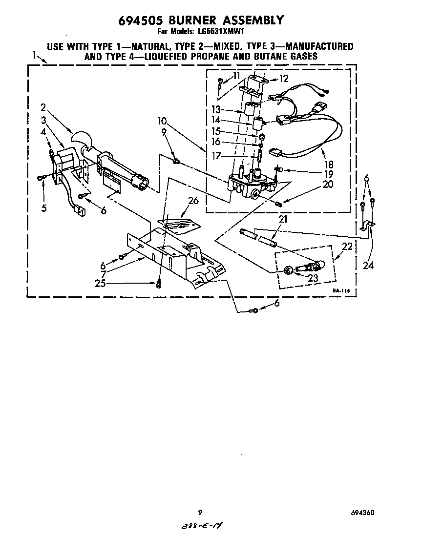 Whirlpool LG5531XMW1 694505 burner diagram