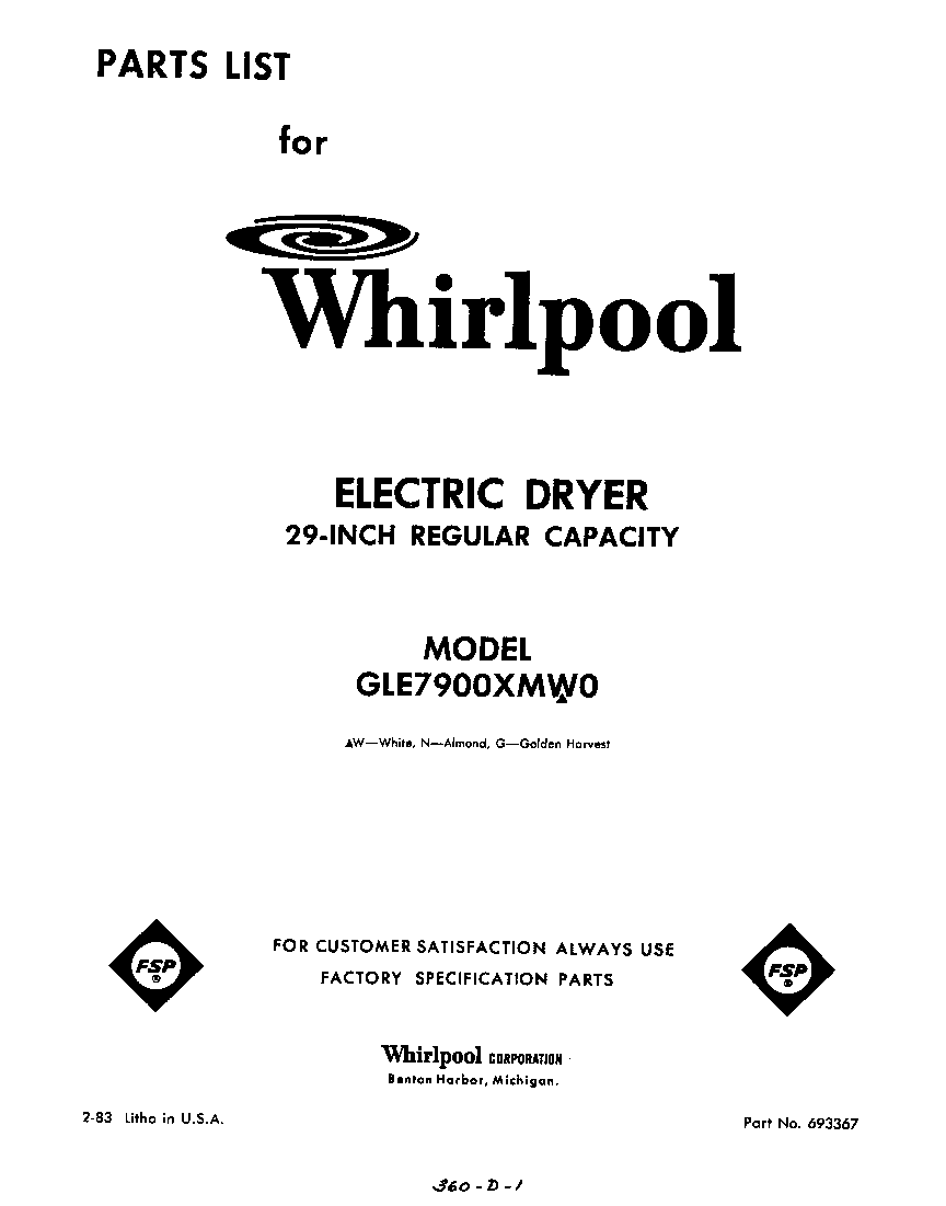 Whirlpool GLE7900XMW0 null diagram