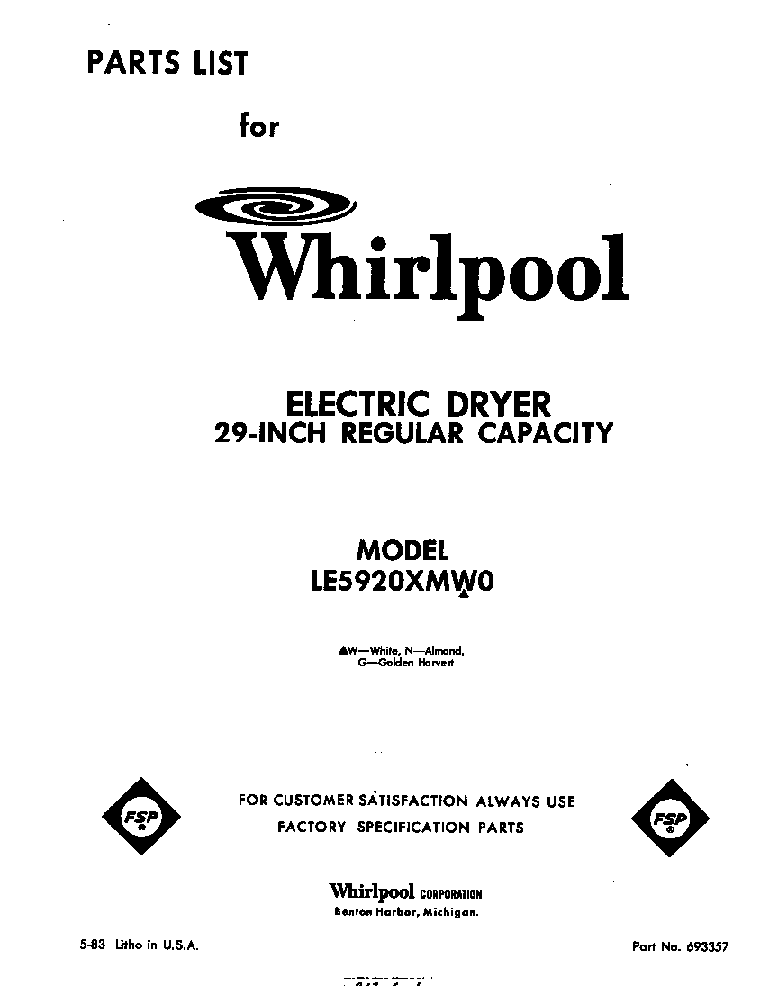 Whirlpool LE5920XMW0 null diagram