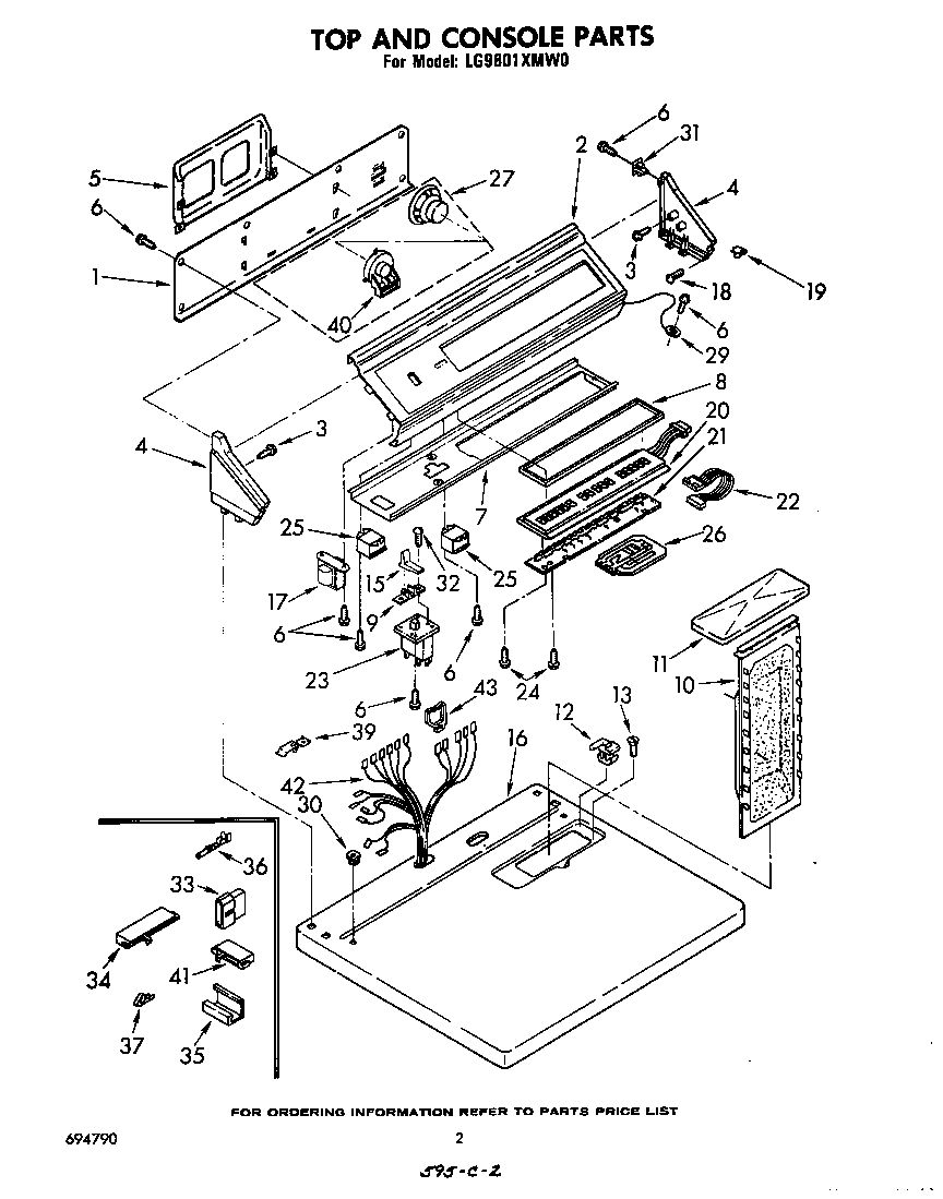 Whirlpool LG9801XMW0 top and console diagram