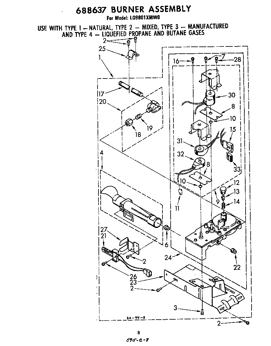 Whirlpool LG9801XMW0 688637 burner diagram