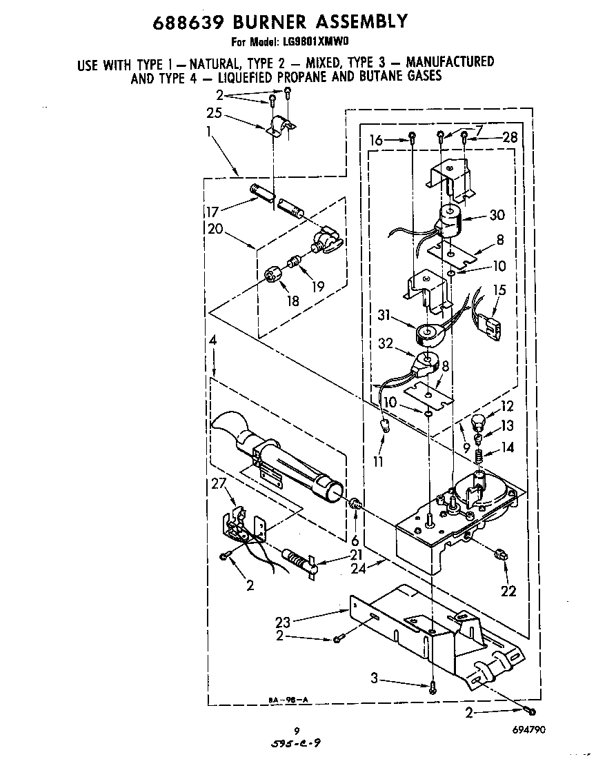 Whirlpool LG9801XMW0 688639 burner diagram