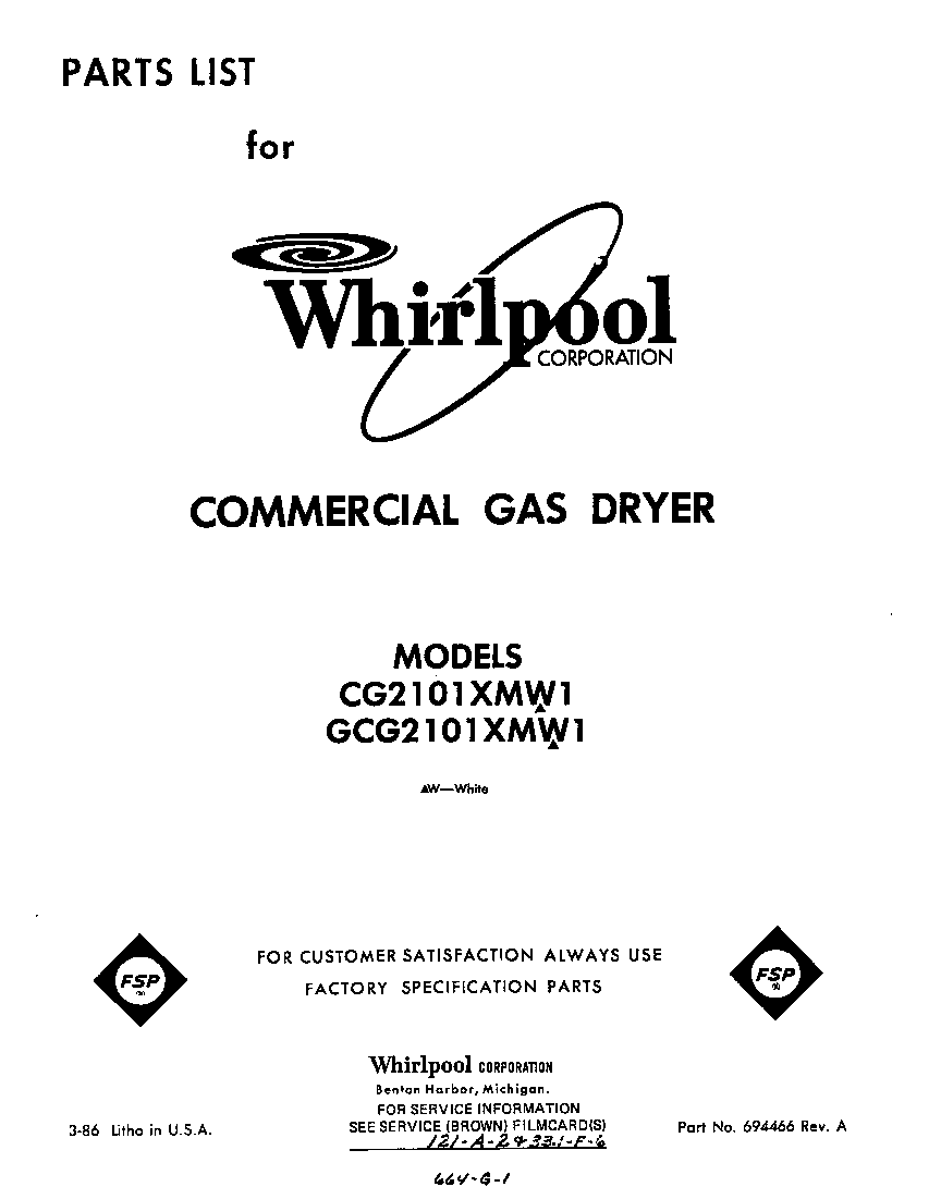 Whirlpool GCG2101XMW1 front cover diagram