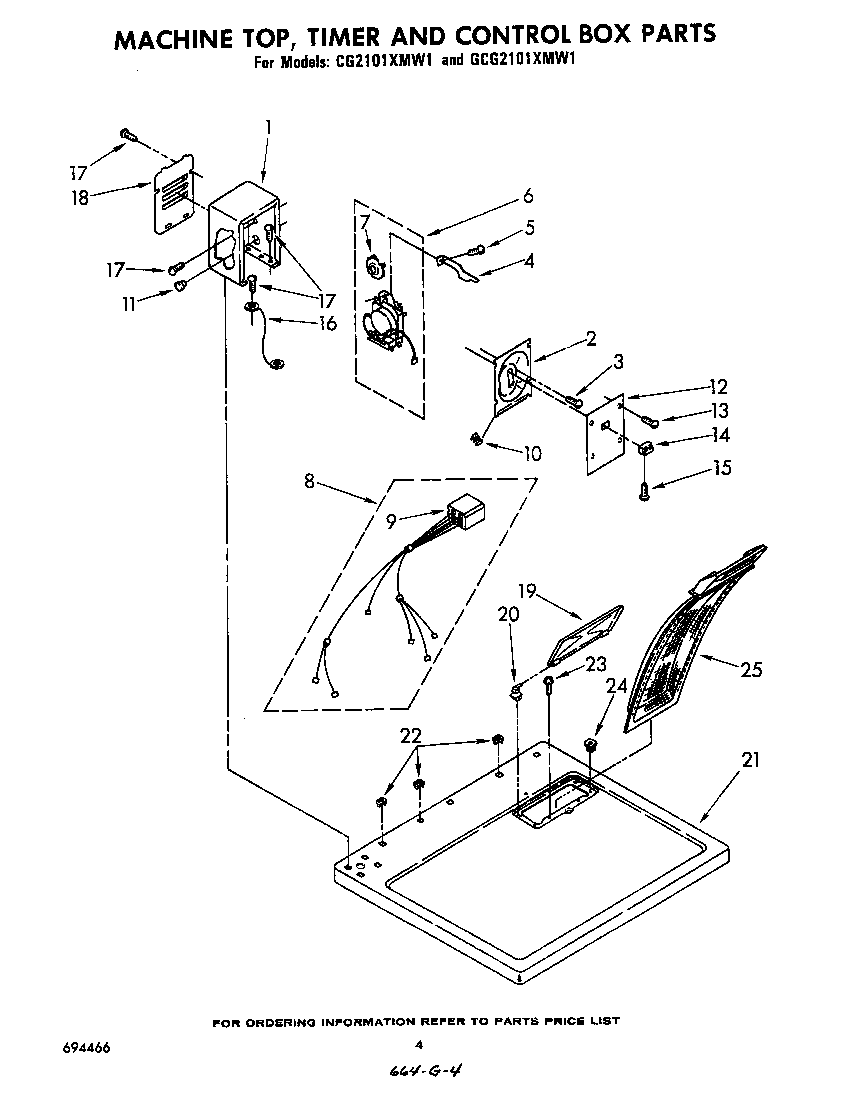 Whirlpool GCG2101XMW1 machine top, timer and control box diagram