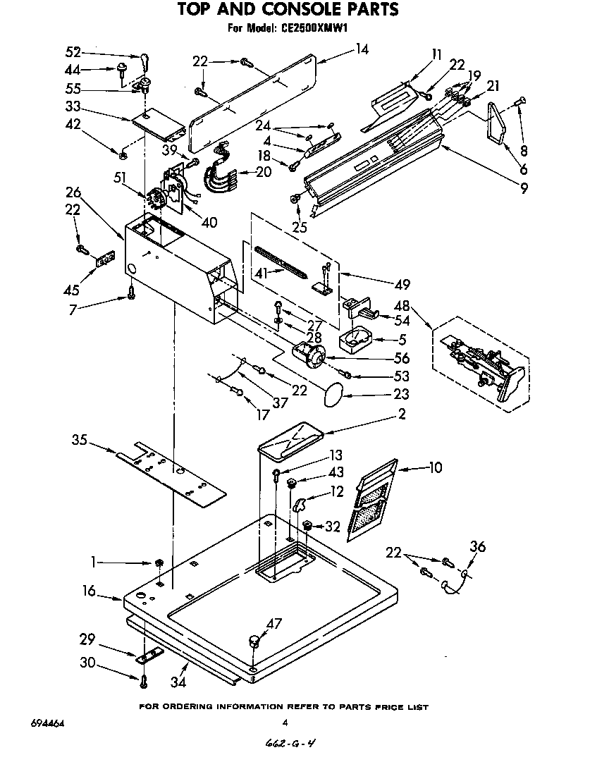 Whirlpool CE2500XMW1 top and console diagram