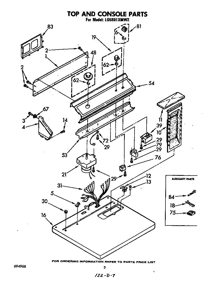 Whirlpool LG5801XMW2 top and console parts diagram