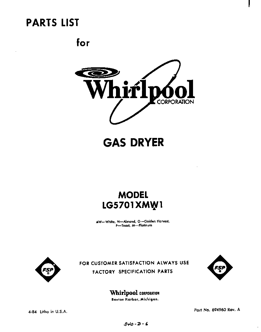 Whirlpool LG5701XMW1 front cover diagram