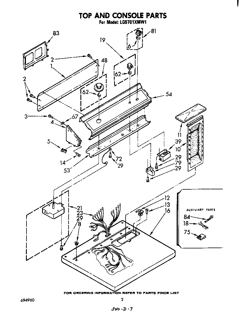 Whirlpool LG5701XMW1 top and console diagram