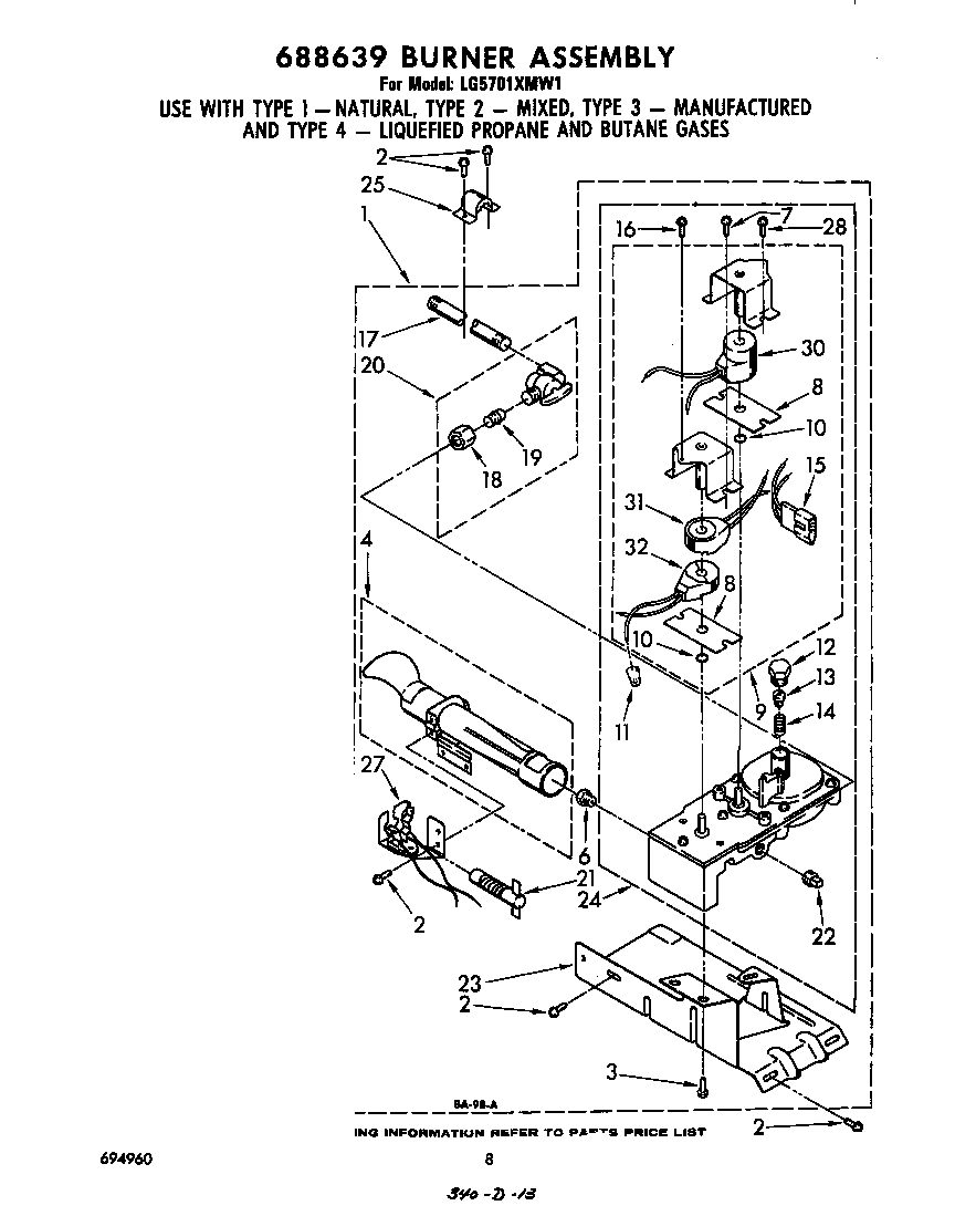 Whirlpool LG5701XMW1 688639 burner diagram