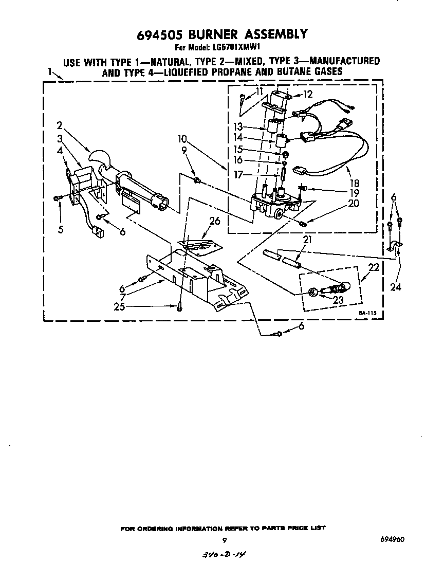 Whirlpool LG5701XMW1 694505 burner diagram