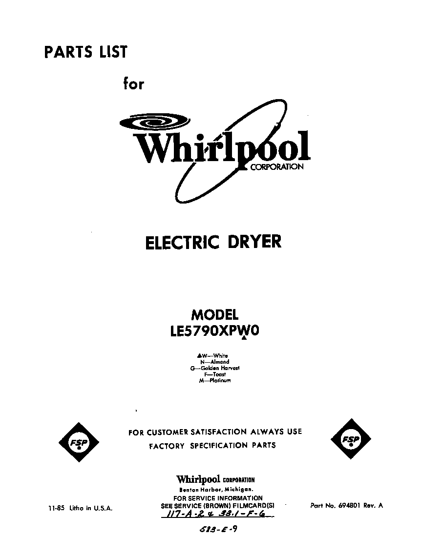 Whirlpool LE5790XPW0 null diagram
