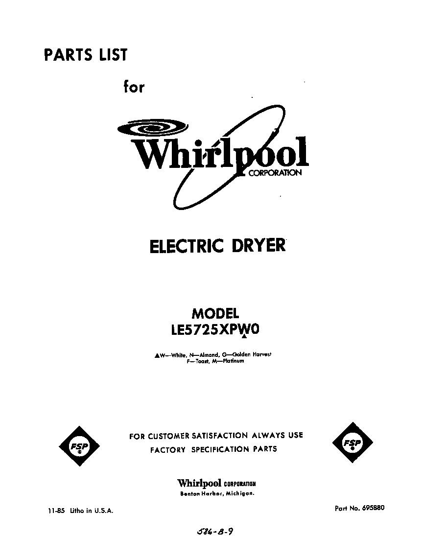 Whirlpool LE5725XPW0 null diagram