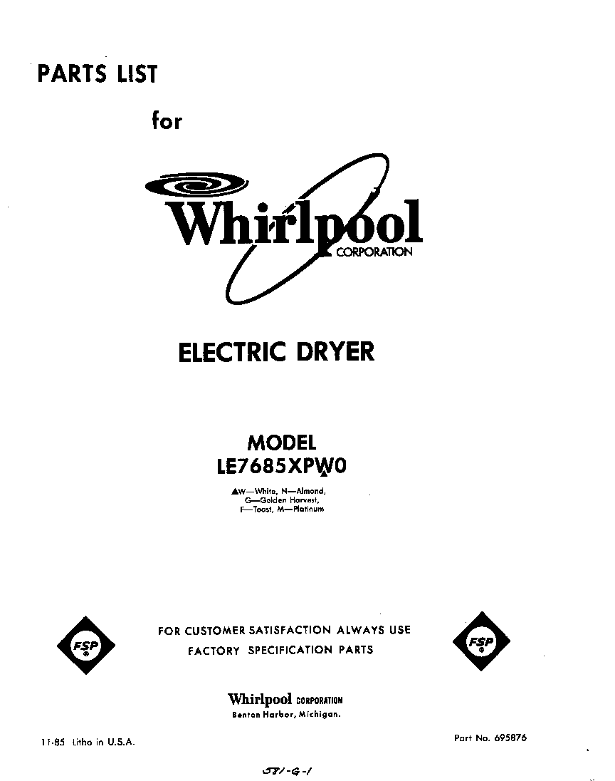 Whirlpool LE7685XPW0 null diagram