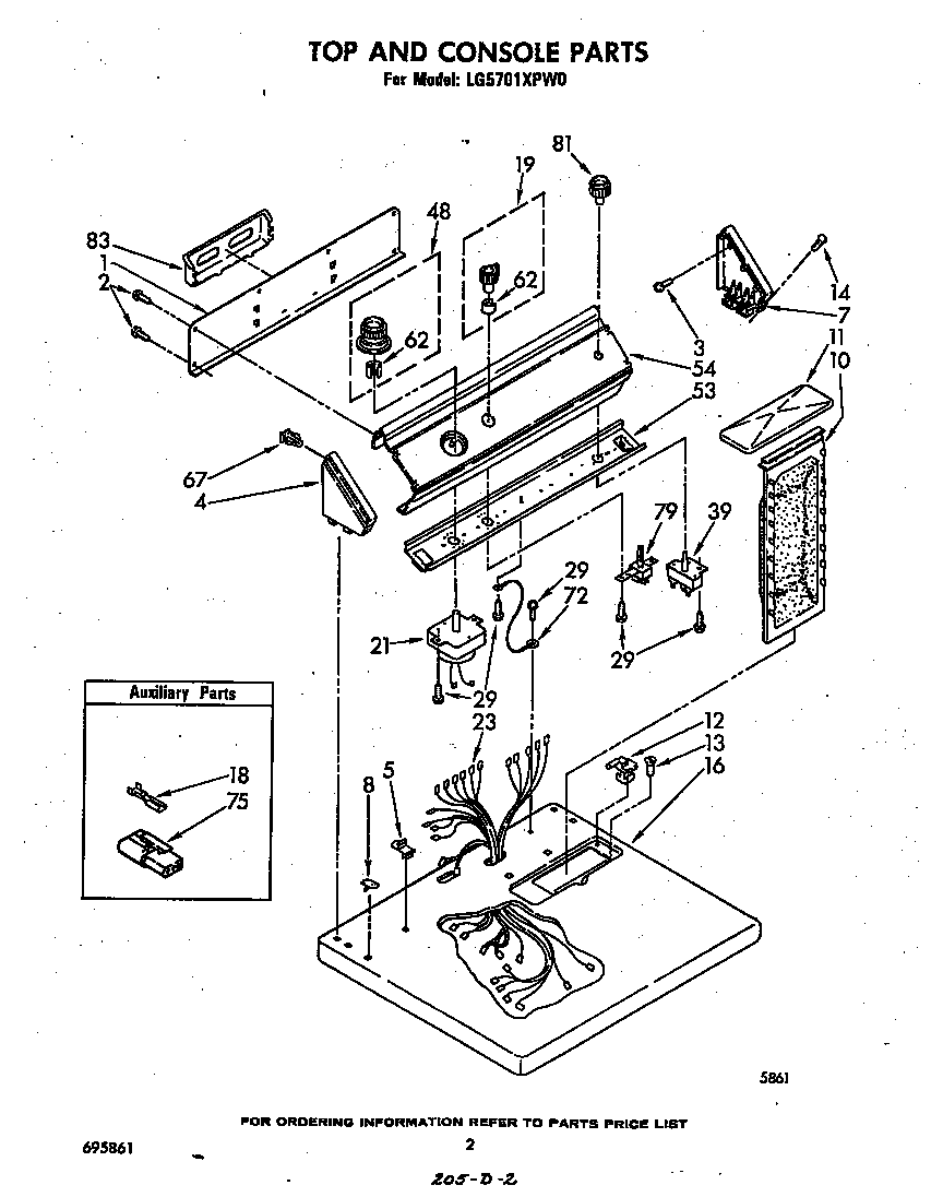 Whirlpool LG5701XPW0 top and console diagram