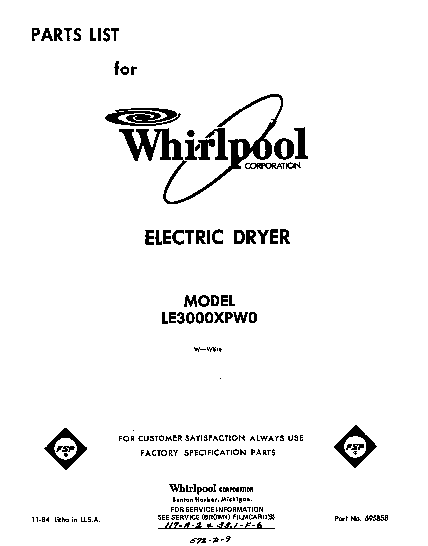 Whirlpool LE3000XPW0 null diagram