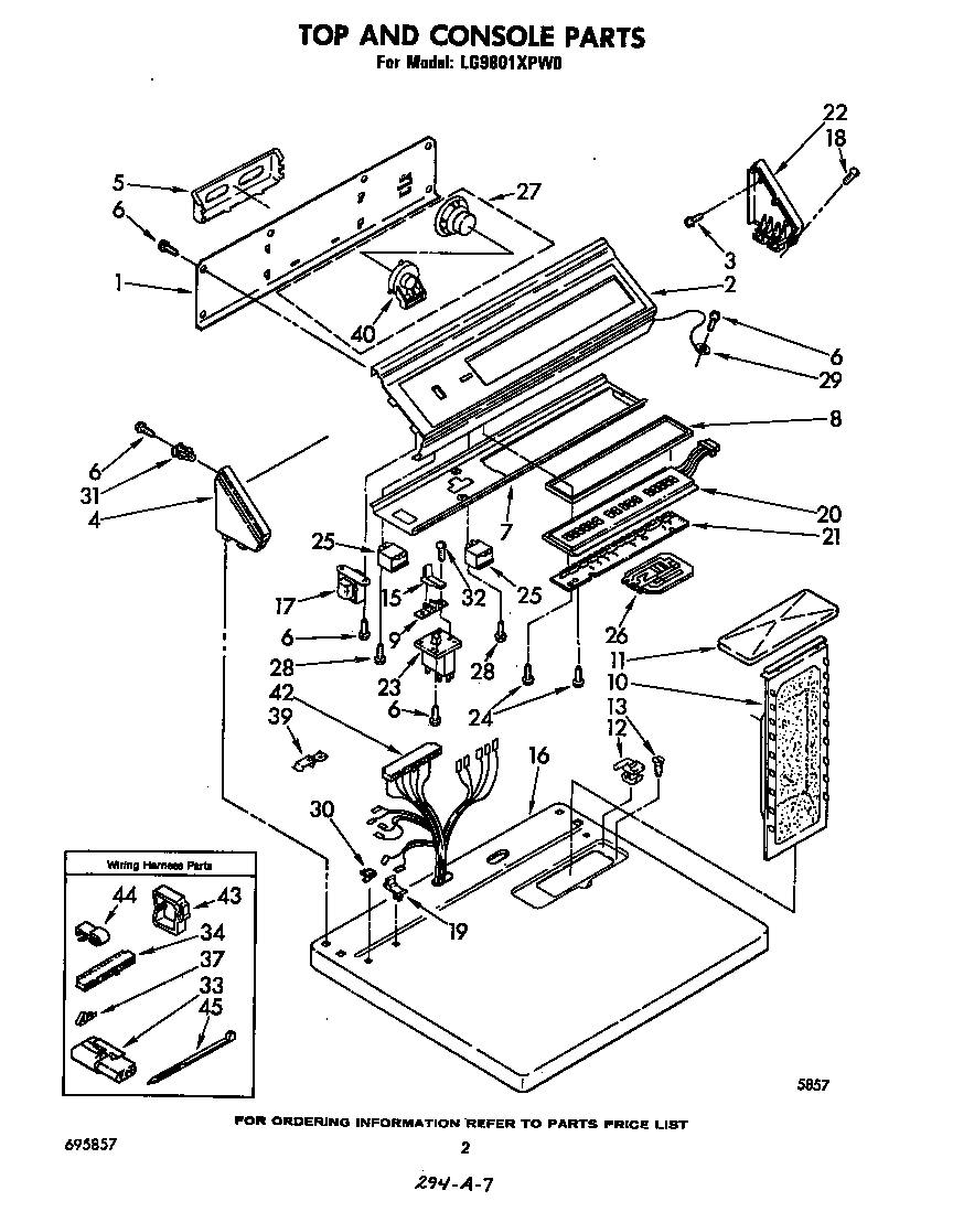 Whirlpool LG9801XPW0 top and console diagram