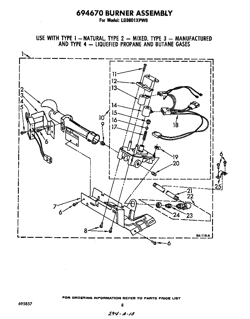 Whirlpool LG9801XPW0 694670 burner diagram