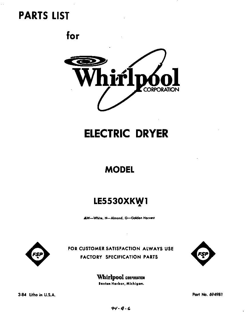 Whirlpool LE5530XKW1 null diagram