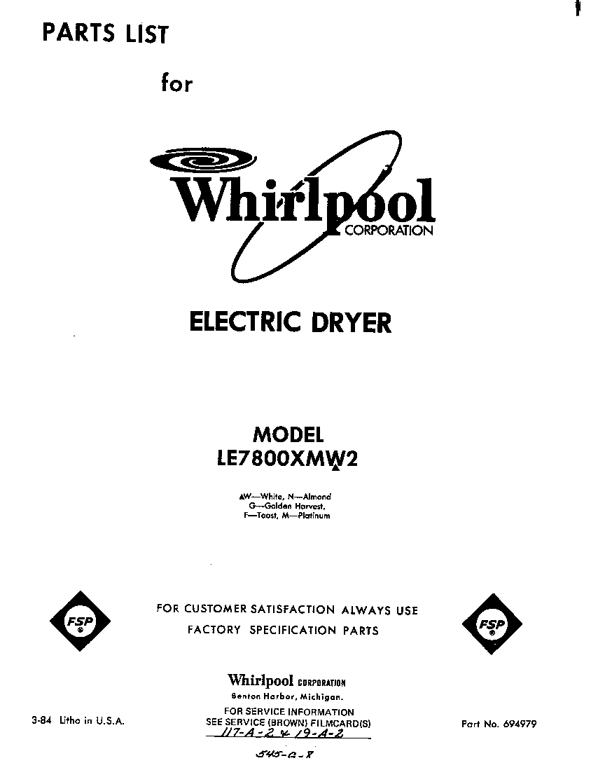 Whirlpool LE7800XMW2 null diagram