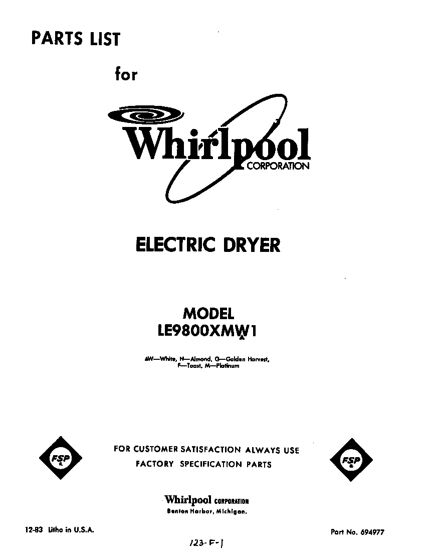 Whirlpool LE9800XMW1 null diagram