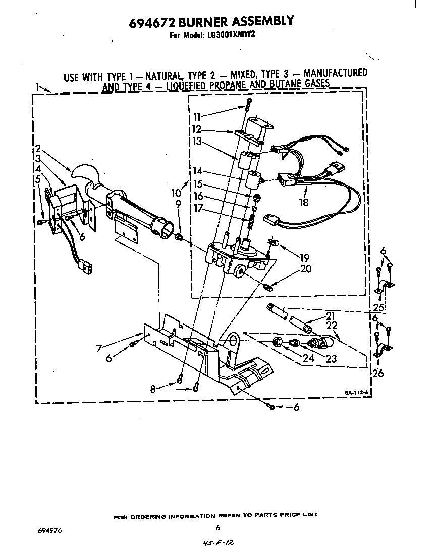 Whirlpool LG3001XMW2 694672 burner diagram