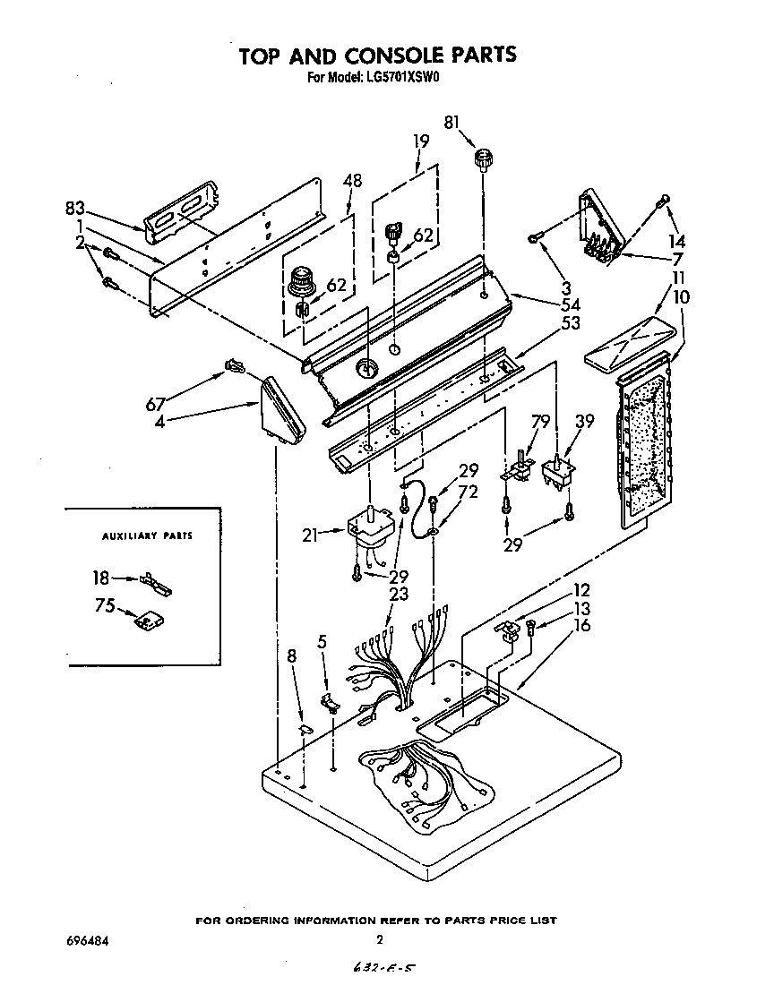 Whirlpool LG5701XSW0 top and console diagram