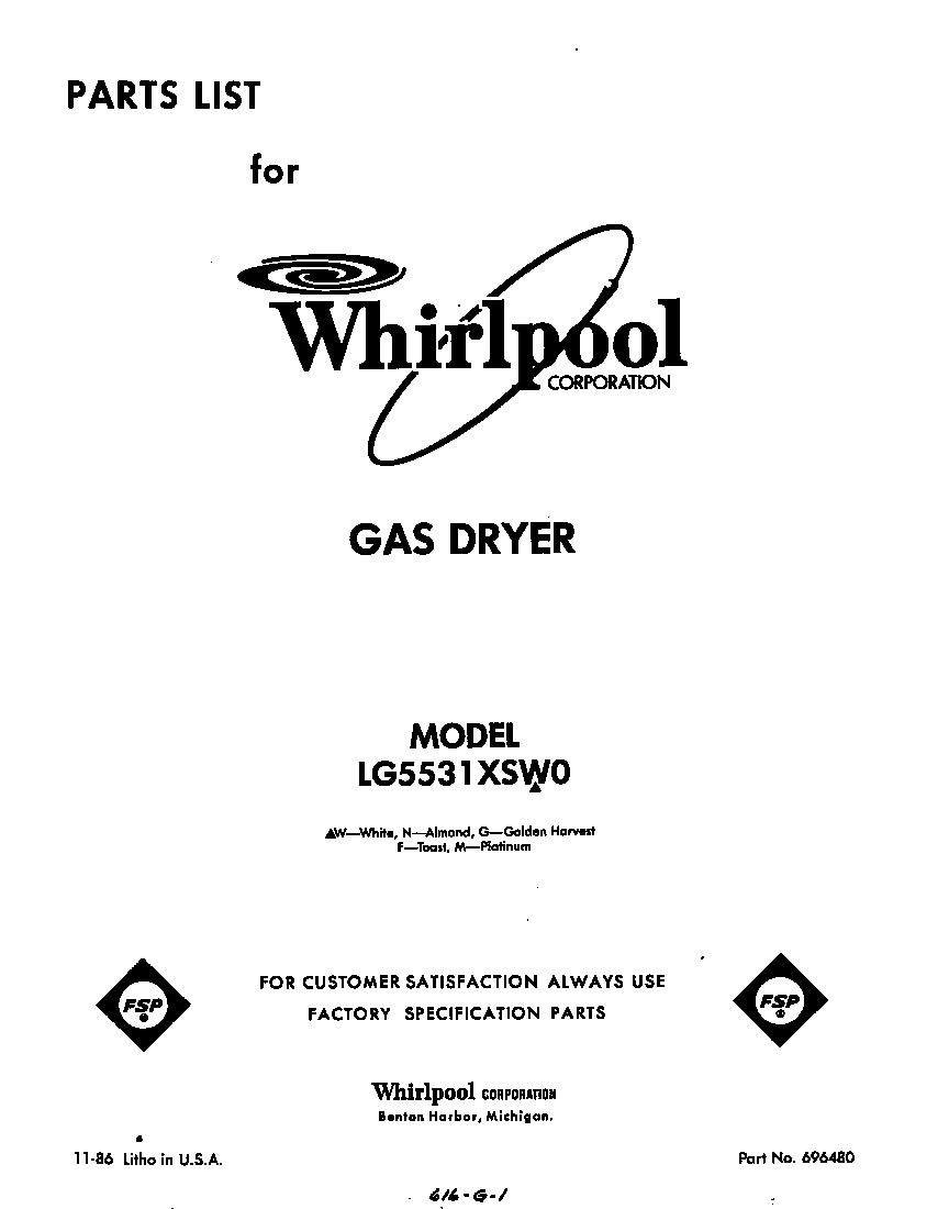 Whirlpool LG5531XSW0 front cover diagram