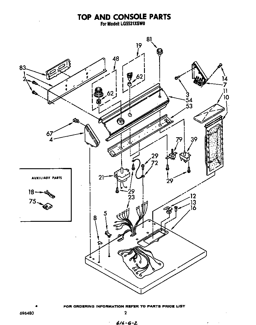 Whirlpool LG5531XSW0 top and console diagram