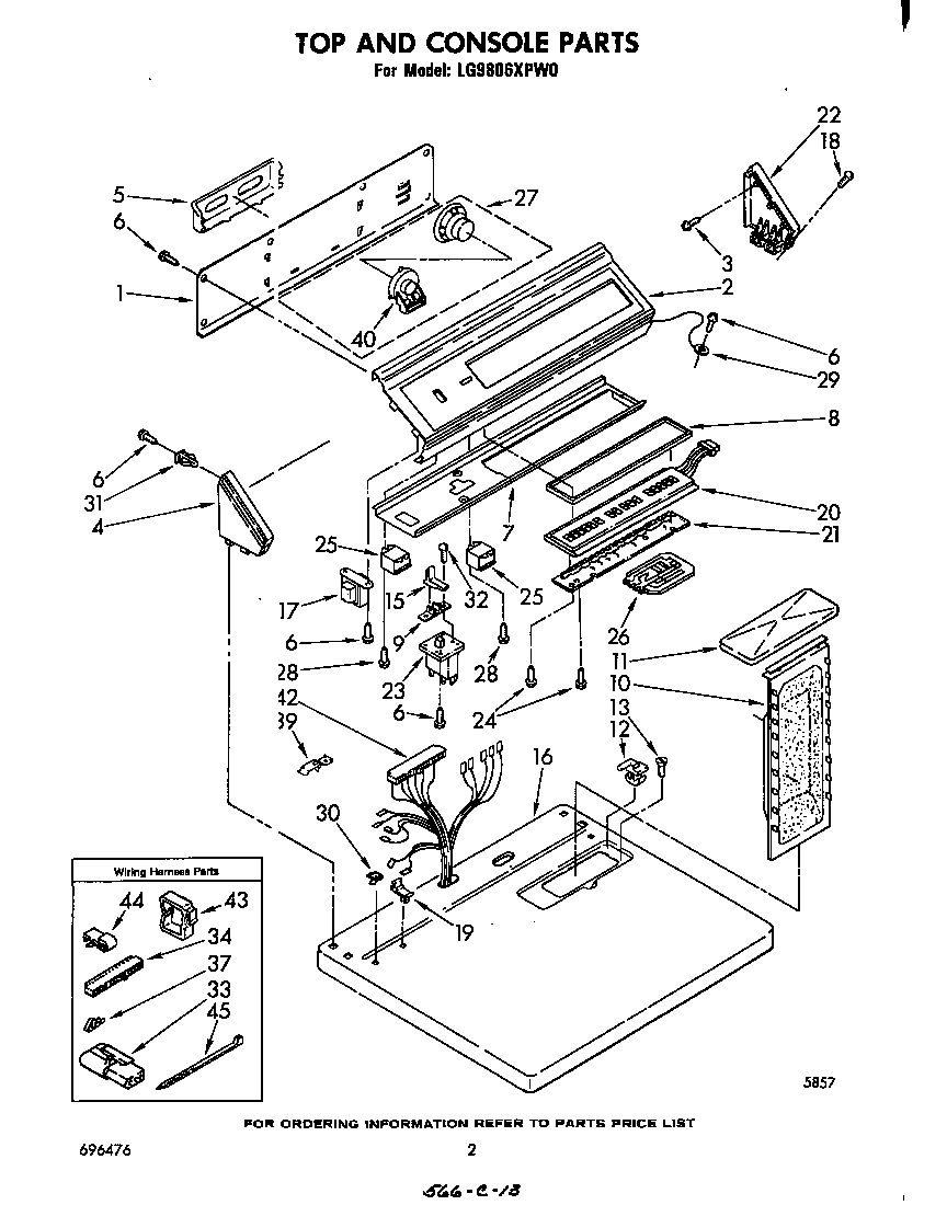 Whirlpool LG9806XPW0 top and console diagram