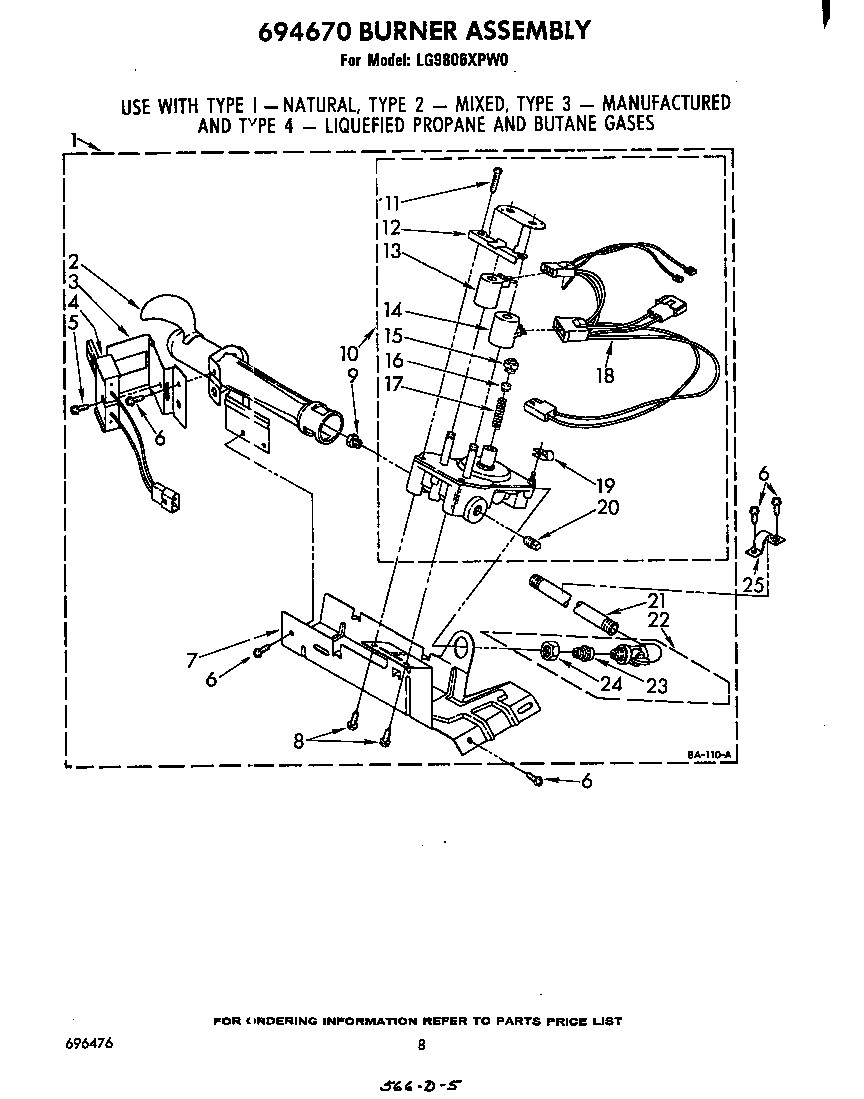 Whirlpool LG9806XPW0 694670 burner diagram