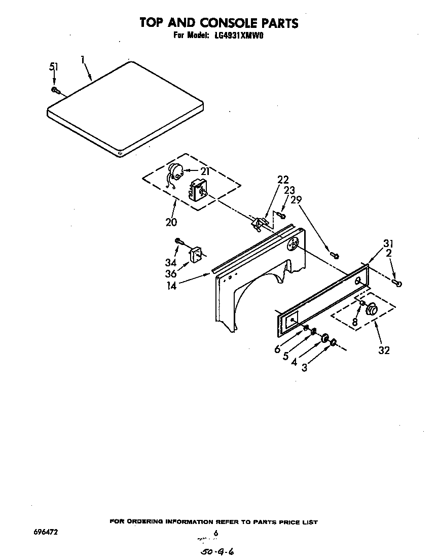 Whirlpool LG4931XMW0 top and console diagram