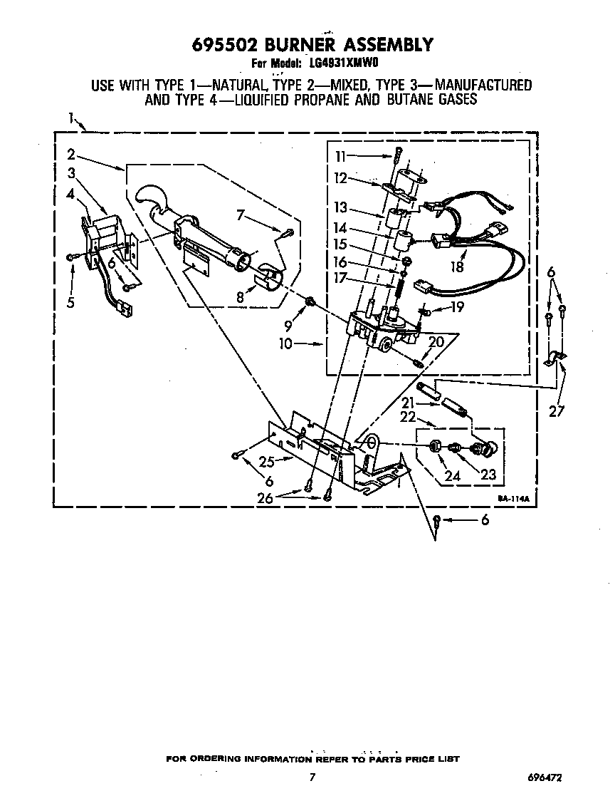 Whirlpool LG4931XMW0 695502 burner diagram