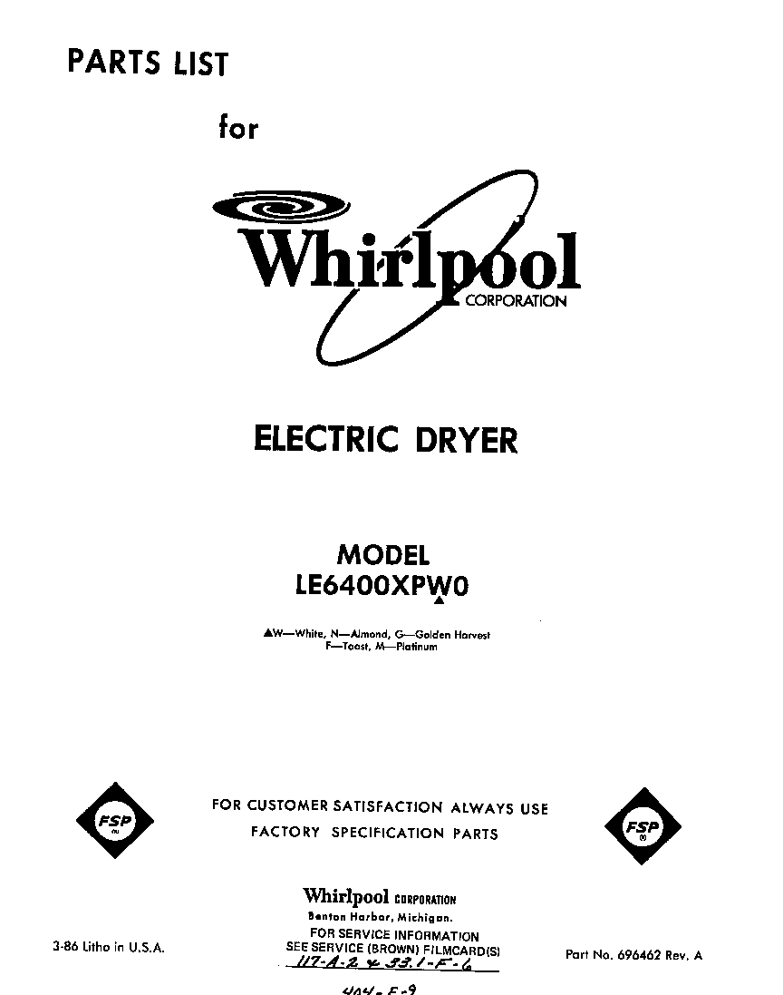 Whirlpool LE6400XPW0 null diagram