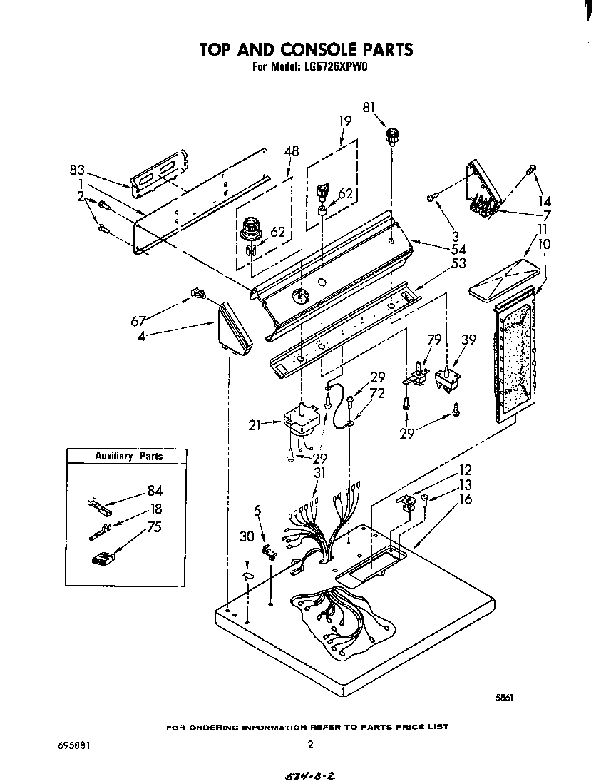Whirlpool LG5726XPW0 top and console diagram
