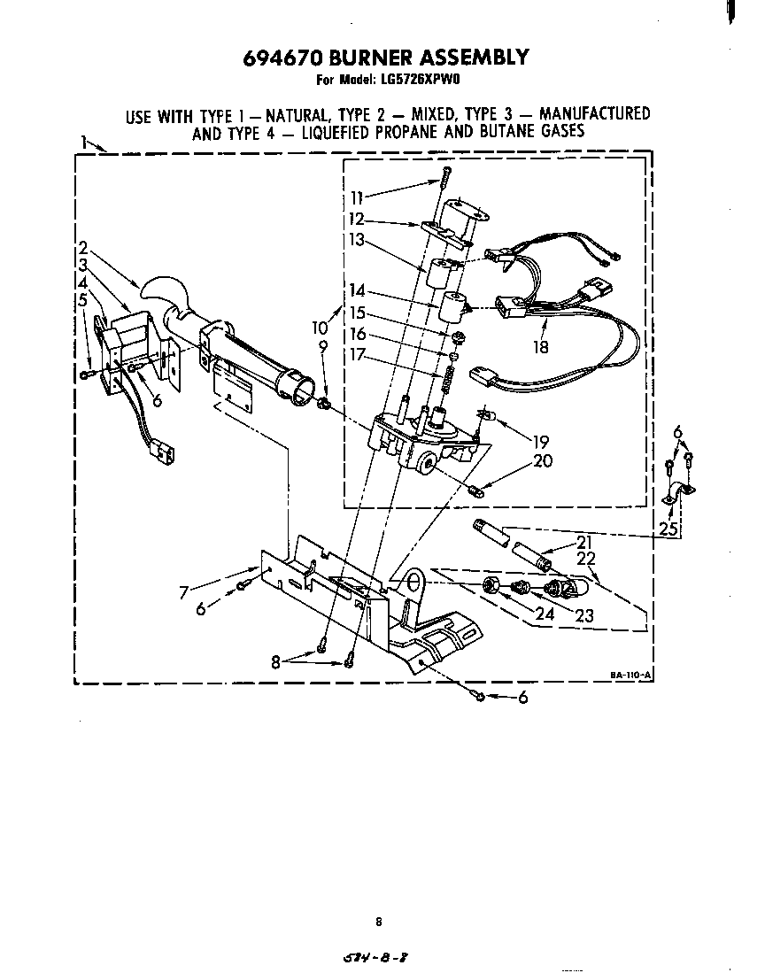 Whirlpool LG5726XPW0 694670 burner diagram
