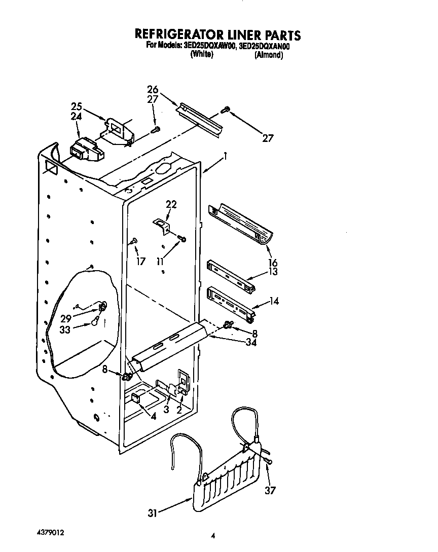 Whirlpool 3ED25DQXAW00 refrigerator liner diagram