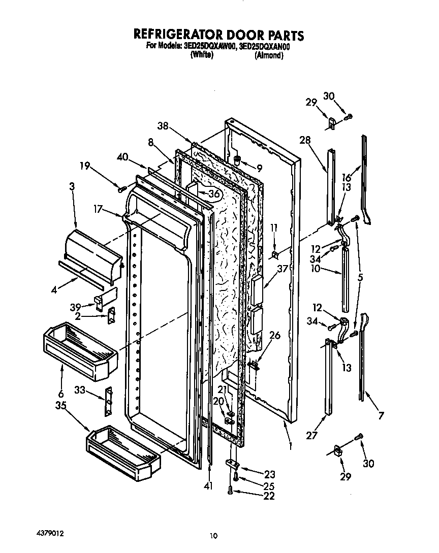 Whirlpool 3ED25DQXAW00 refrigerator door diagram