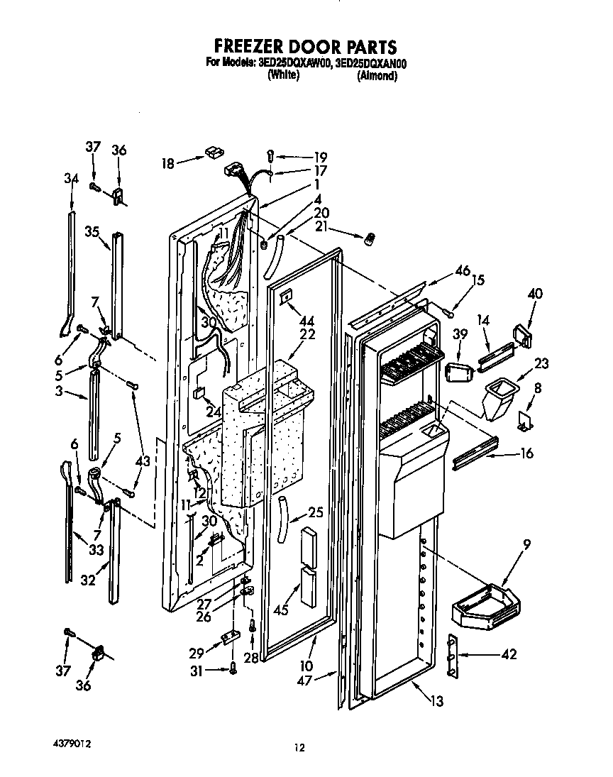 Whirlpool 3ED25DQXAW00 freezer door diagram