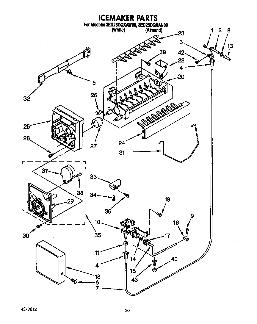 Whirlpool 3ED25DQXAW00 icemaker diagram