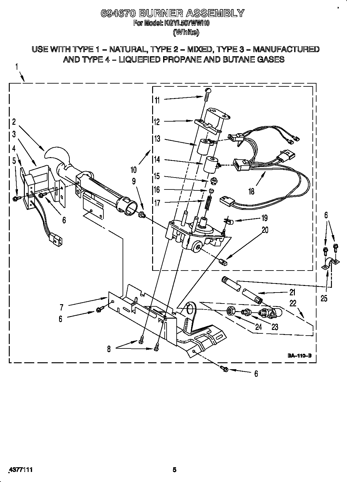 KitchenAid KGYL507WWH0 694670 burner assembly diagram