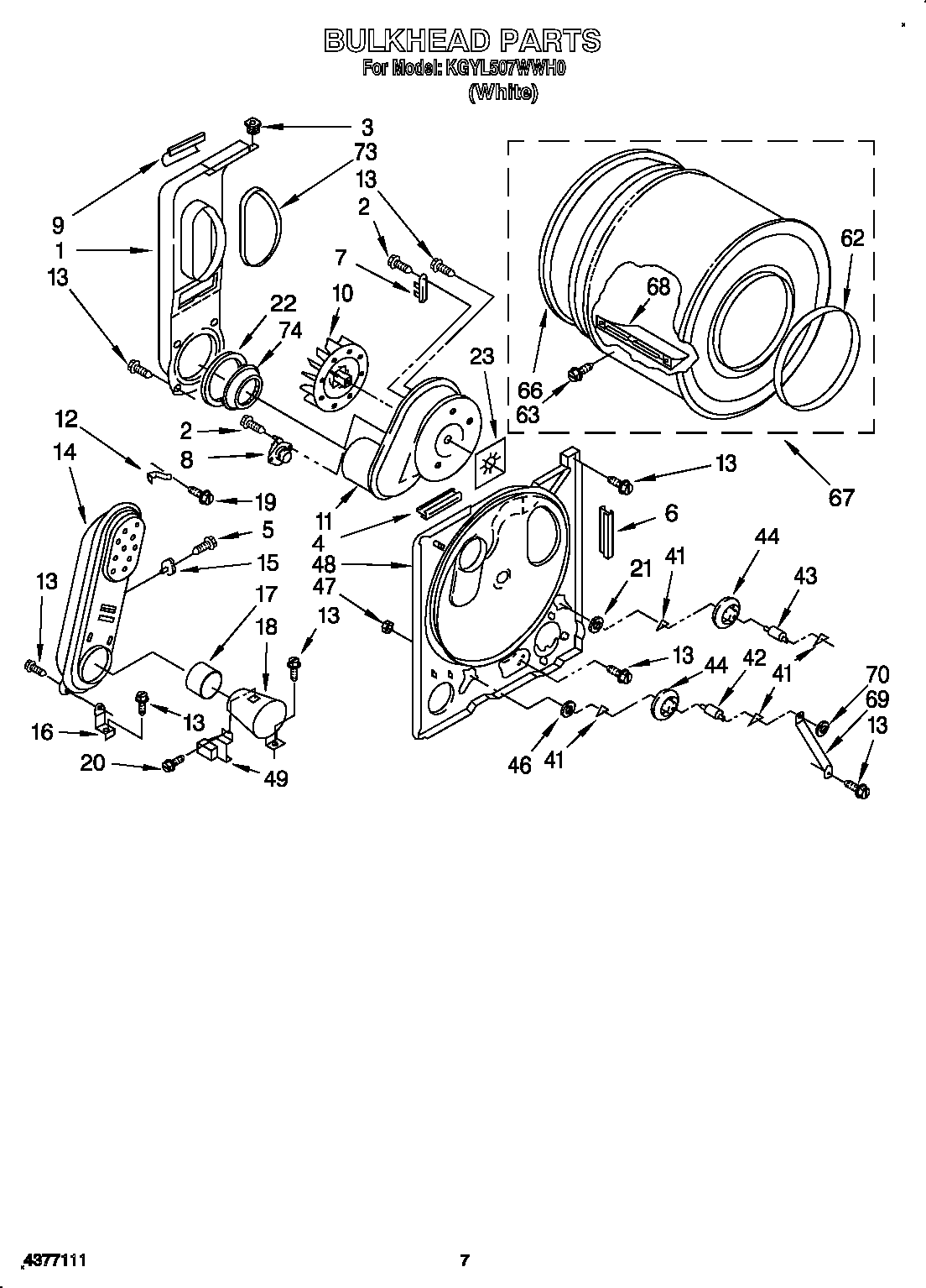 KitchenAid KGYL507WWH0 bulkhead diagram