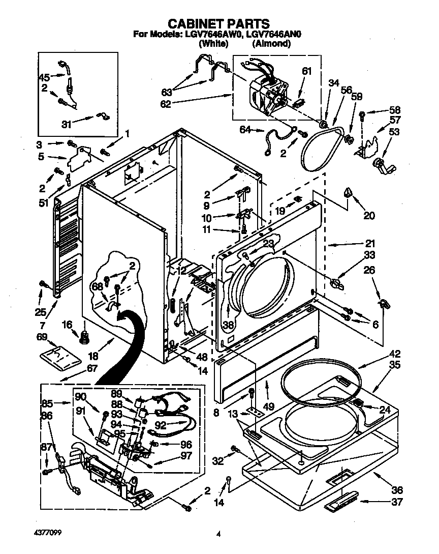 Whirlpool LGV7646AW0 cabinet diagram