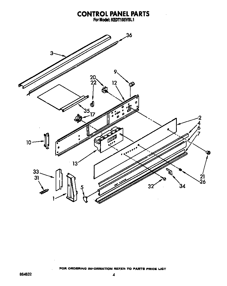 KitchenAid KEDT105VWH1 control panel diagram