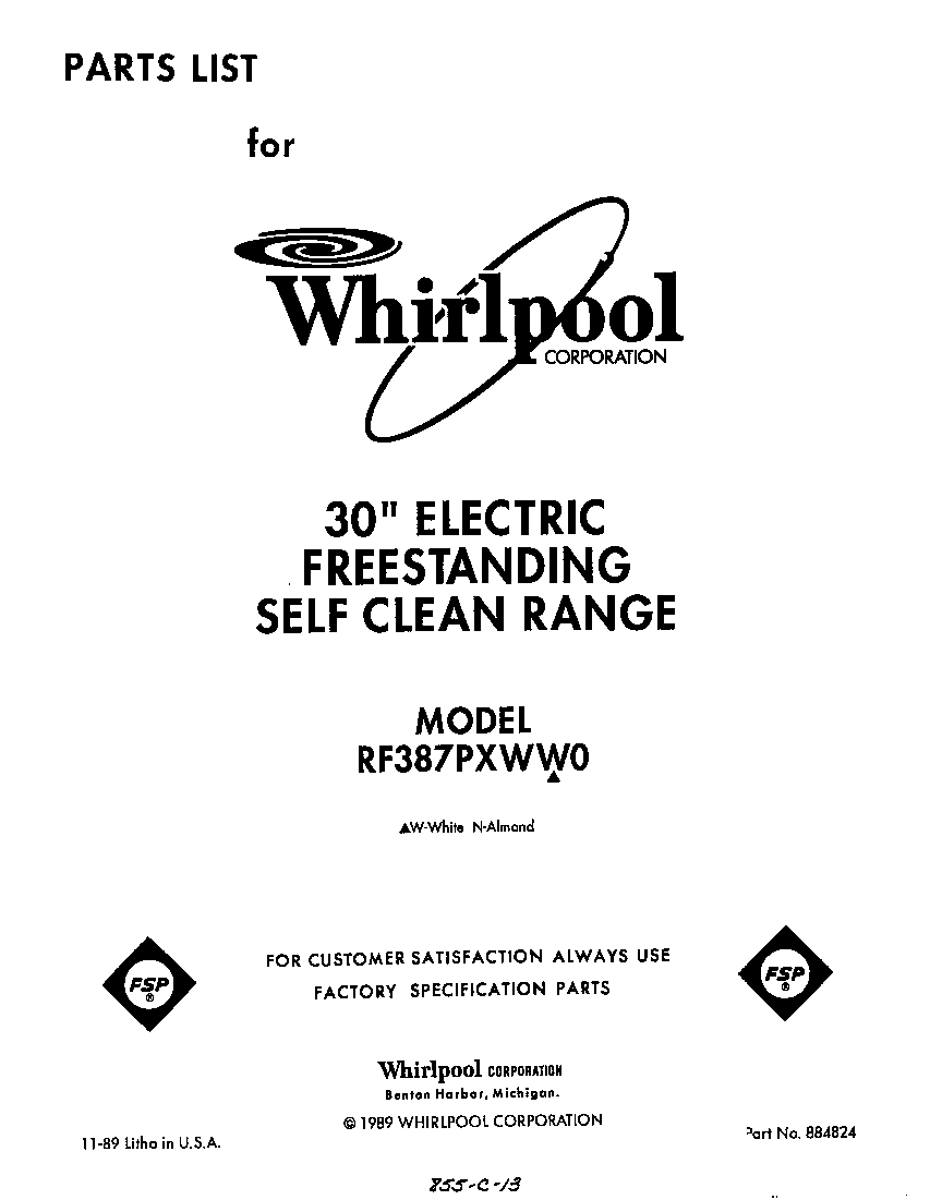 Whirlpool RF387PXWW0 front cover diagram