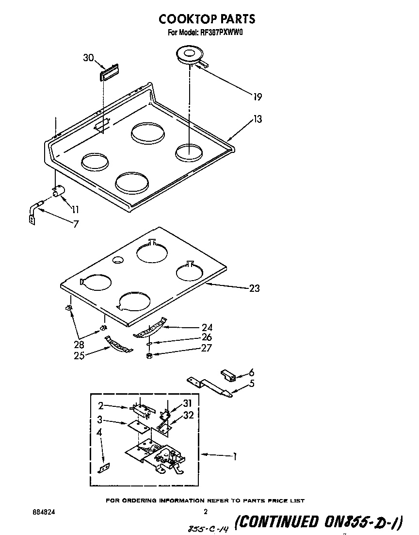 Whirlpool RF387PXWW0 cooktop diagram