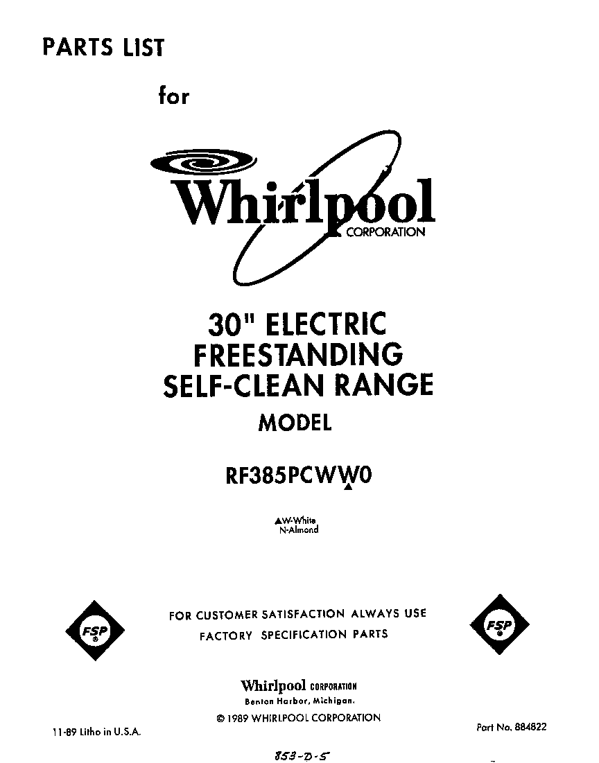 Whirlpool RF385PCWW0 front cover diagram