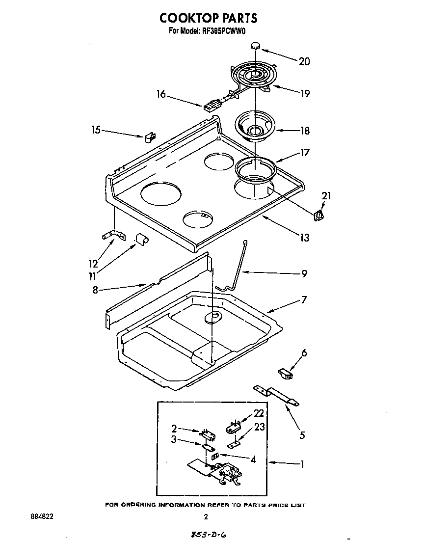 Whirlpool RF385PCWW0 cooktop diagram