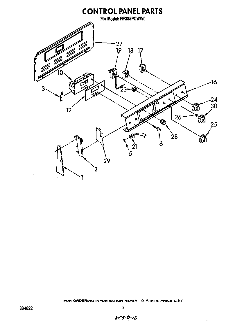 Whirlpool RF385PCWW0 control panel diagram