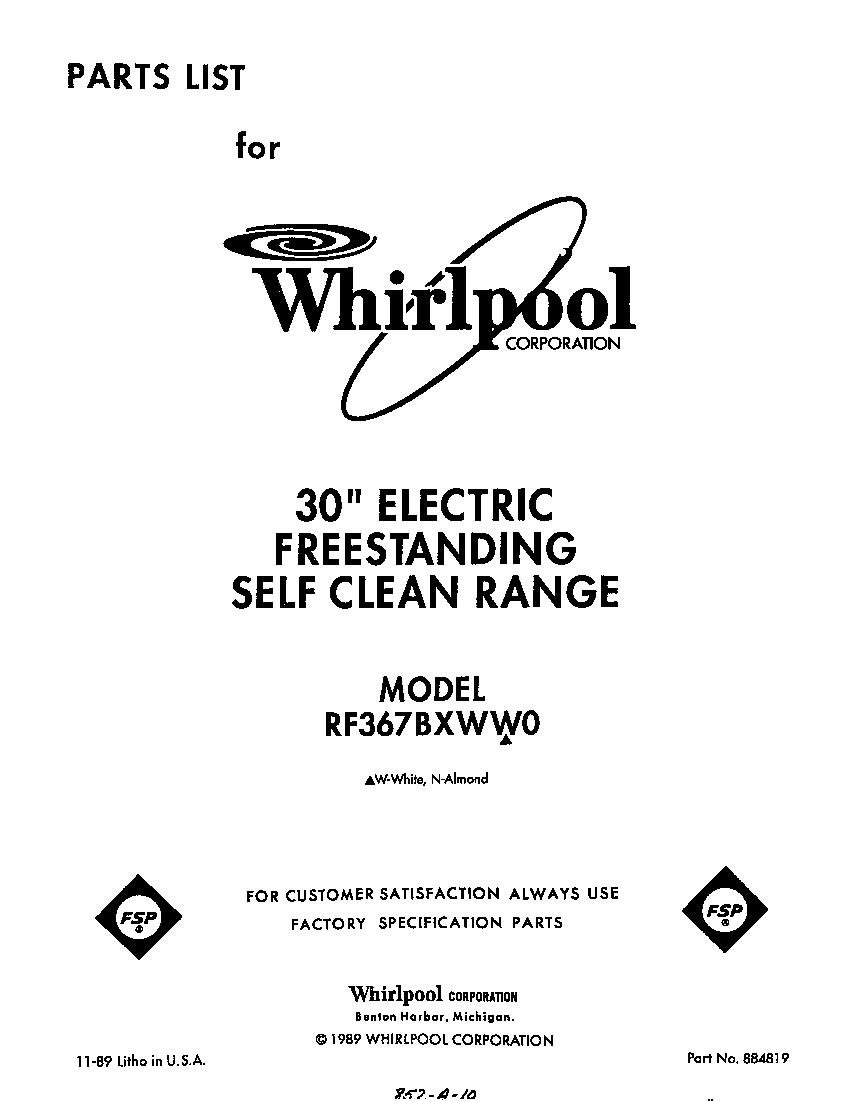 Whirlpool RF367BXWW0 front cover diagram