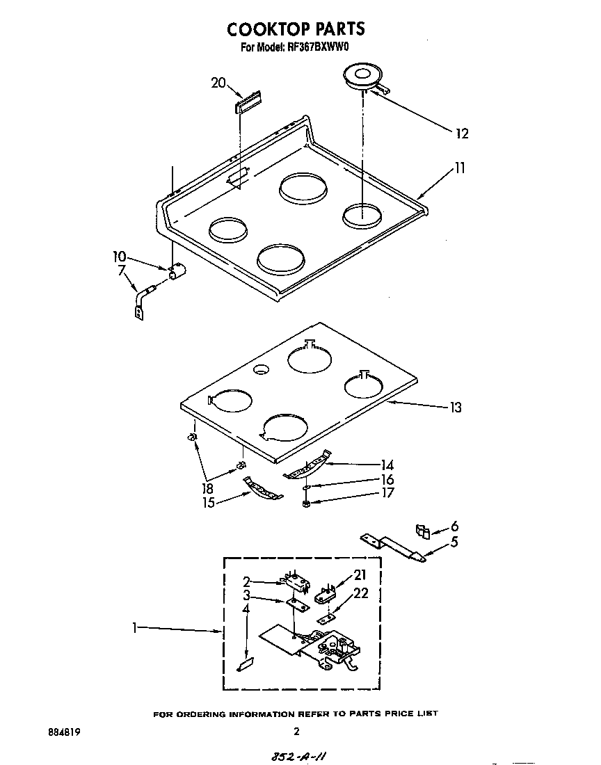 Whirlpool RF367BXWW0 cooktop diagram